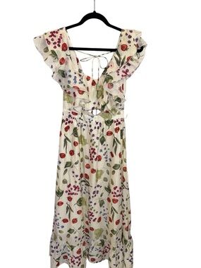The Vintage Shop Cream Maxi Dress with Red & Green Fruit Print NWT